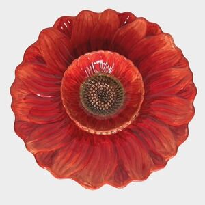 Maxcera Red Sunflower Chip And Dip Serving Platter Bowl Set Ceramic Tableware
